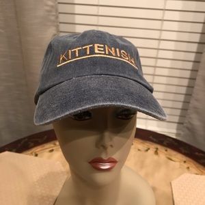 Kittenish Baseball Cap Blue Denim Tan letters